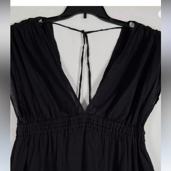 NWT! Kona Sol Cover-Up Dress Womens Tie-Back Elastic Waist Short-Sleeve Black - Picture 7 of 7